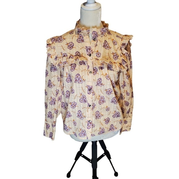 La Vie by Rebecca Taylor High neck Metallic thread Blouse Medium - Picture 1 of 9